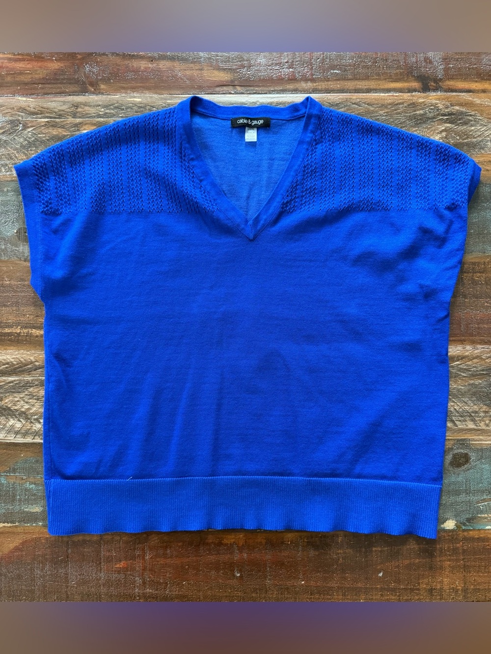Cable & Gauge Women’s L Blue V-Neck Cap Sleeve Knit Sweater | SKU 0356